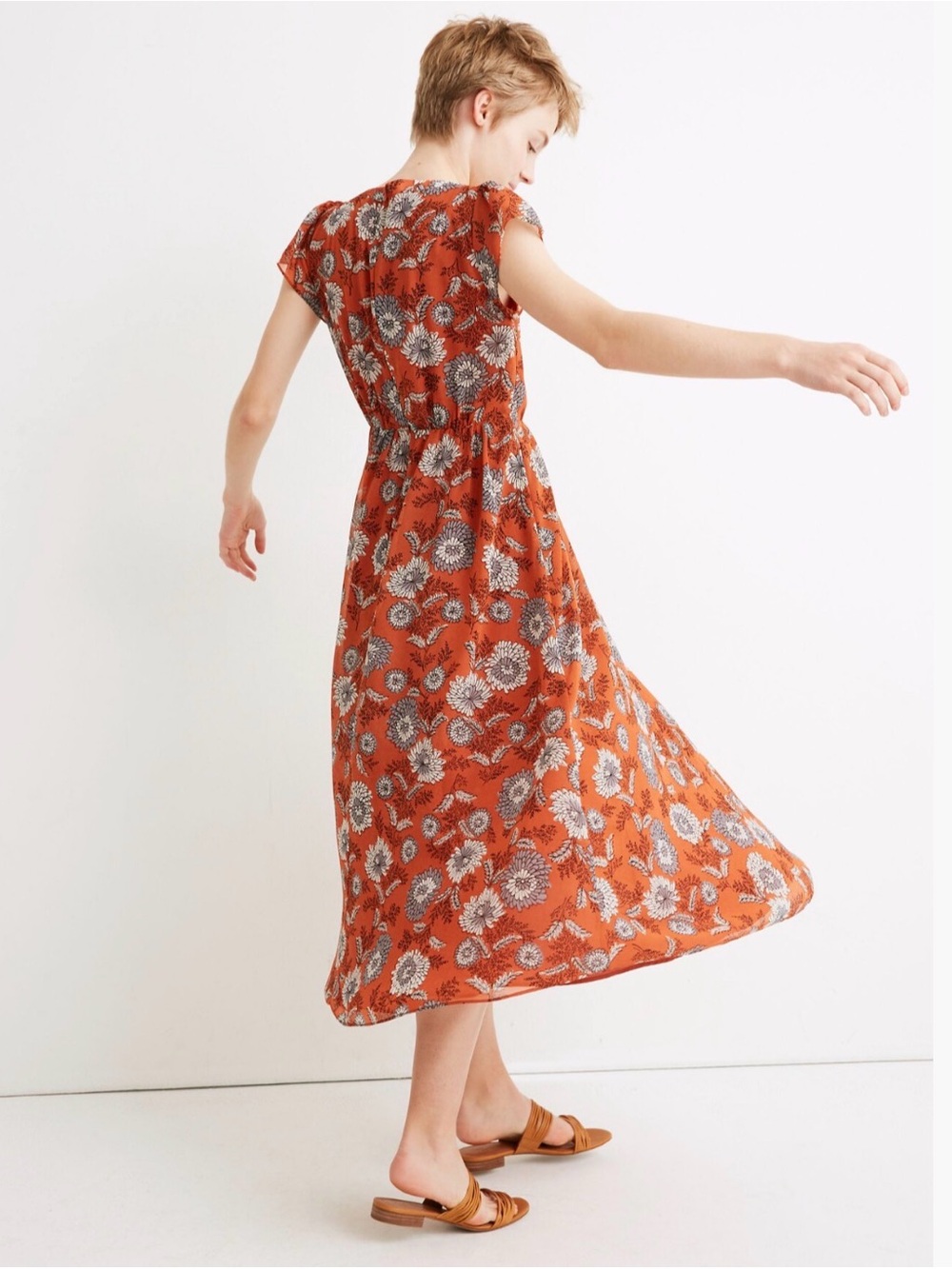 Madewell Floral Midi Dress in Rust